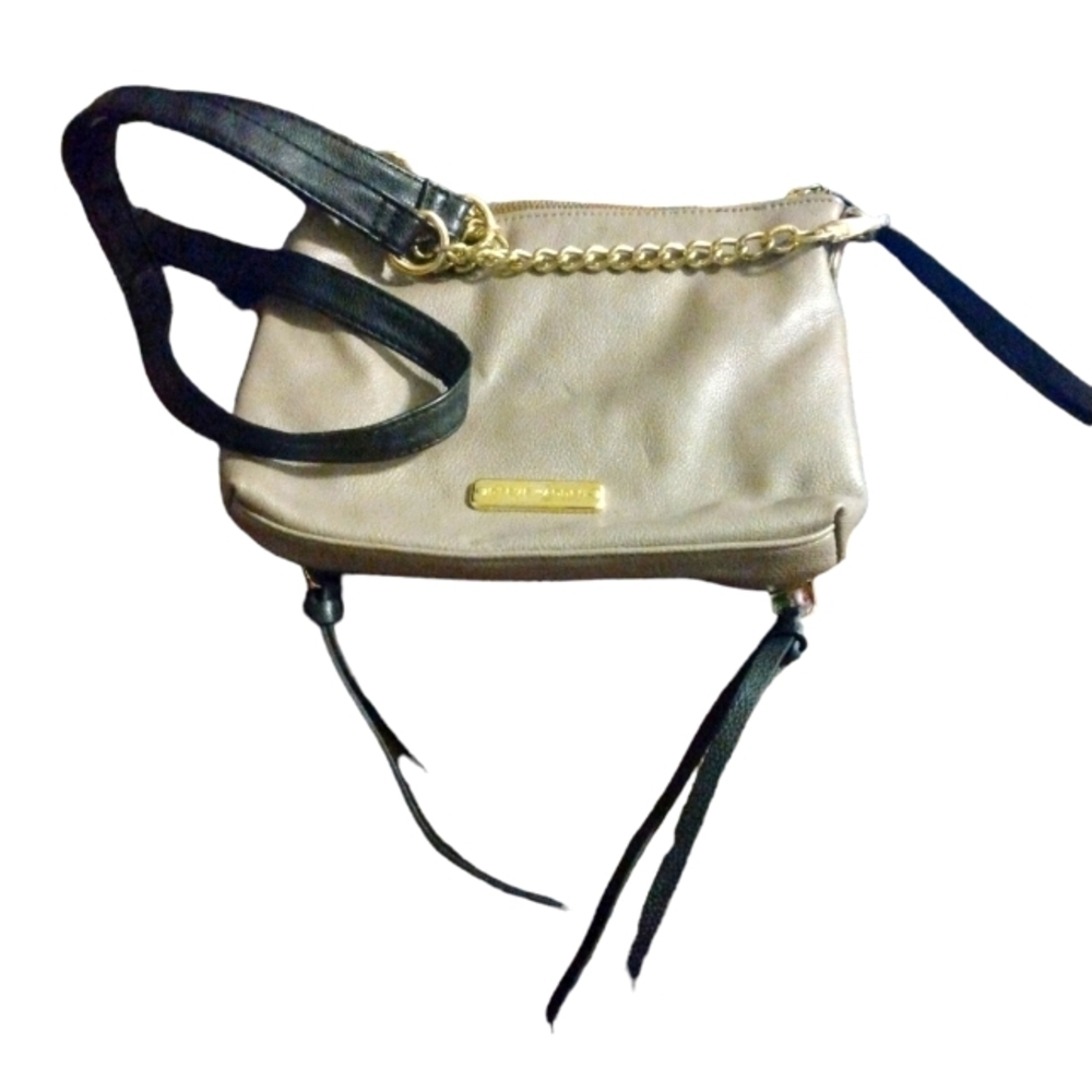 Taupe Crossbody Purse Steve Madden Zipper Accented Mix Chain Faux Leather Strap